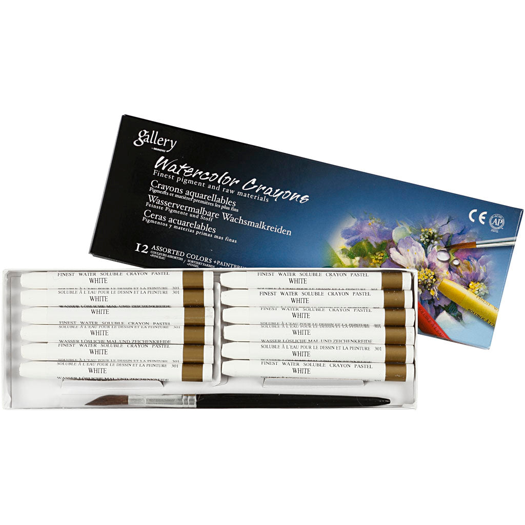 Mungyo aquarelkrijt, l: 9,3 cm, dikte 8 mm, wit (301), 12 stuk 1 doos