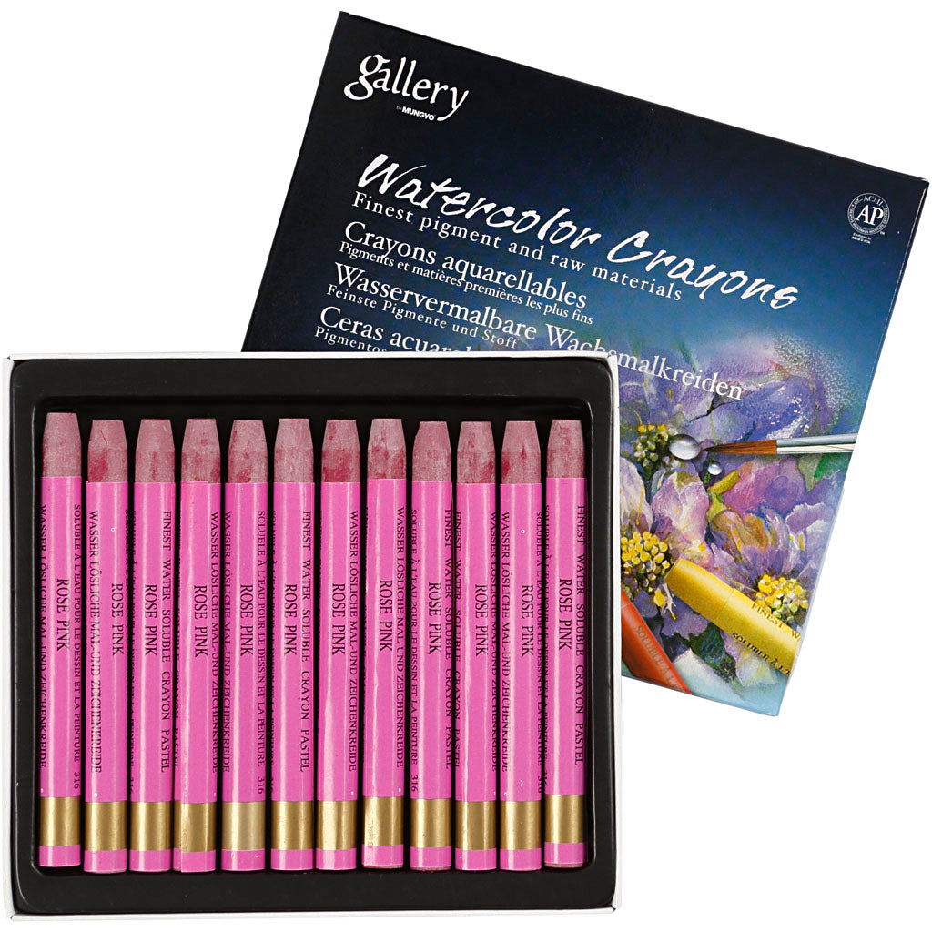 Mungyo watercolour chalk, l: 9.3 cm, thickness 8 mm, fresh pink (316), 12 pieces 1 box