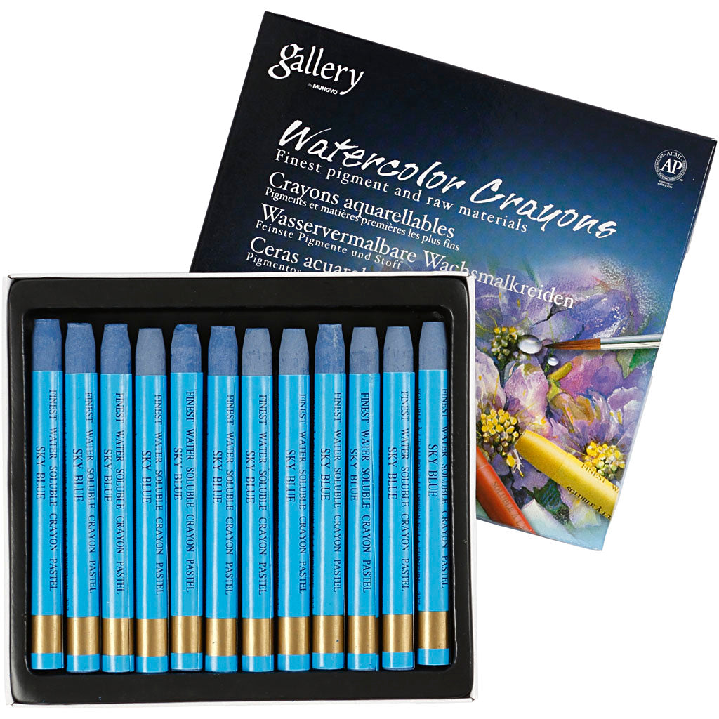 Mungyo watercolour chalk, l: 9.3 cm, thickness 8 mm, sky blue (337), 12 pieces 1 box