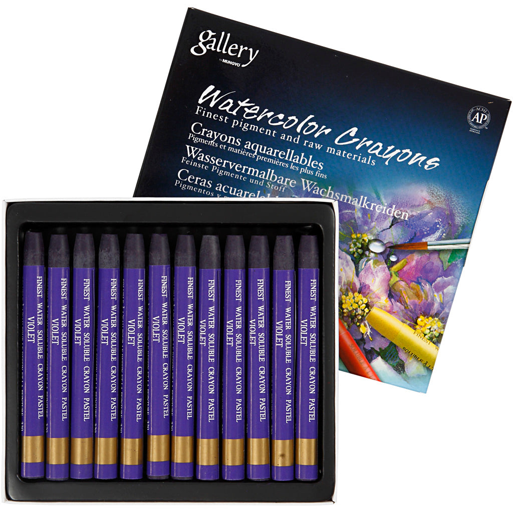 Mungyo aquarelkrijt, l: 9,3 cm, dikte 8 mm, violet (320), 12 stuk 1 doos