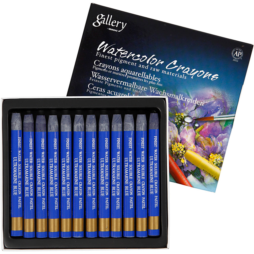 Mungyo aquarelkrijt, l: 9,3 cm, dikte 8 mm, ultramarine (339), 12 stuk 1 doos