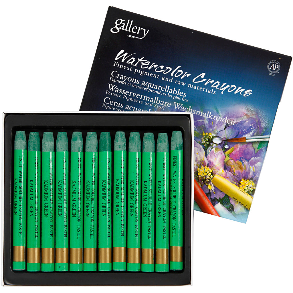 Mungyo aquarelkrijt, l: 9,3 cm, dikte 8 mm, cadmium groen (345), 12 stuk 1 doos