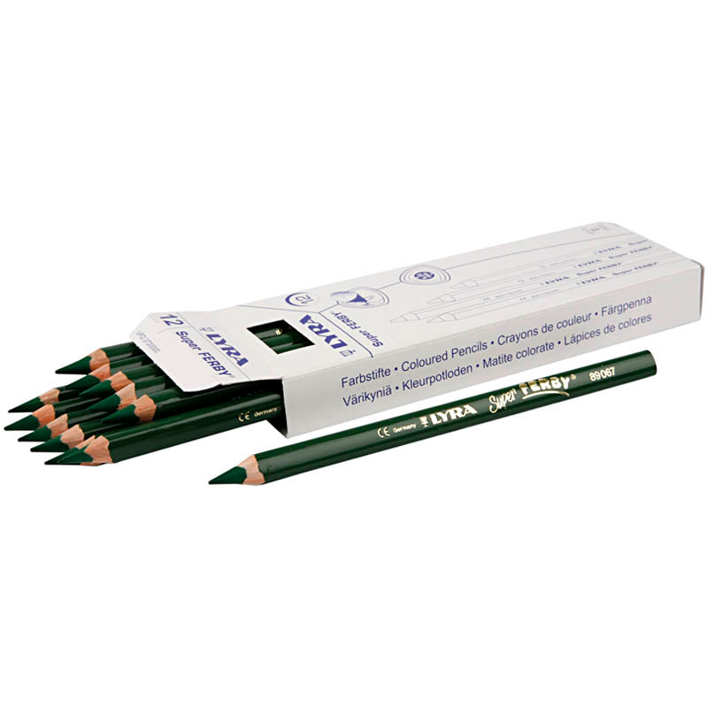 Lyra super ferby 1 colored pencils, length 18 cm, 6.25 mm lead, green, 12 pieces, 1 box