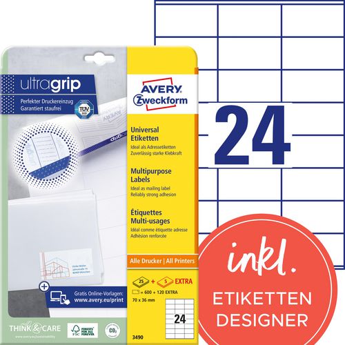 Avery multifunctionele etiketten quickpeel 600 stuks wit