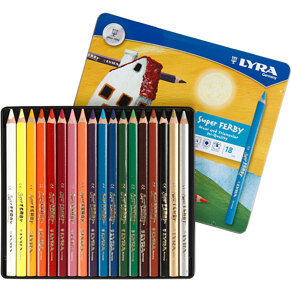 Lyra super ferby 1 colored pencils, length 18 cm, 6.25 mm lead, assorted colors, 18 pieces, 1 box