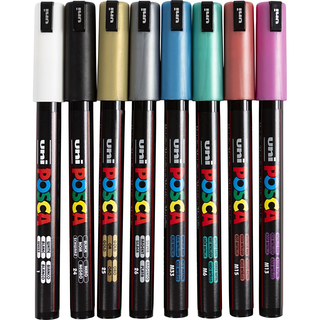 Uni-posca posca marker, size pc-1mr, line width 0.7 mm, extra-fine, metallic colors, 8 div 1 box