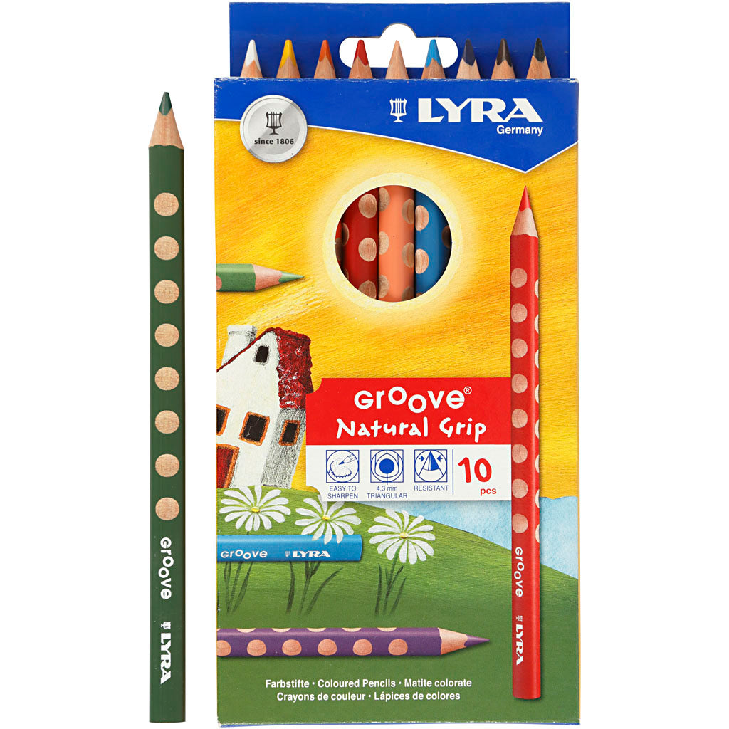 Lyra groove colored pencils, length 18 cm, lead 4.25 mm, assorted colors, 10 pieces in a box