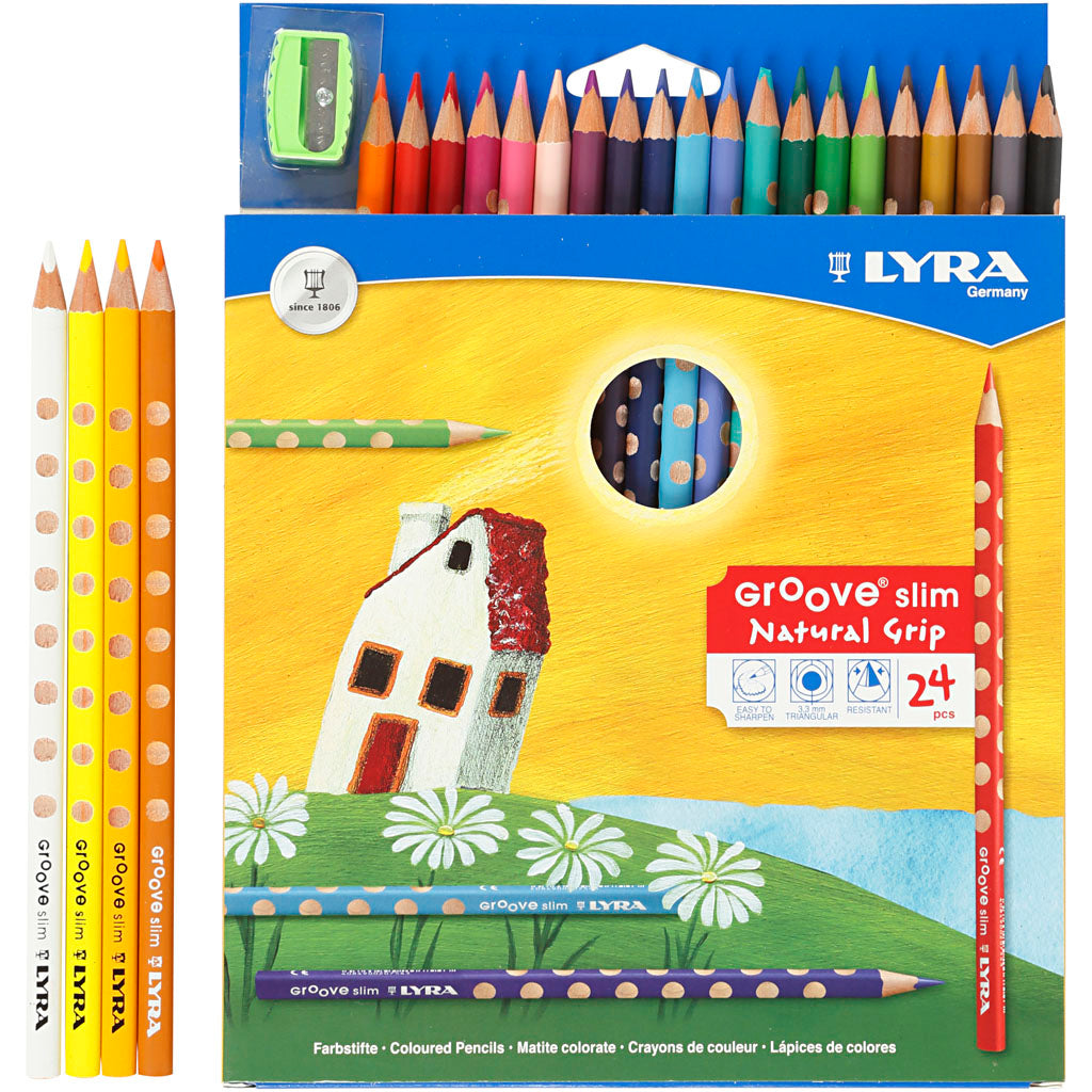 Lyra groove thin colored pencils, length 18 cm, 3.3 mm lead, assorted colors, 24 pieces, 1 box