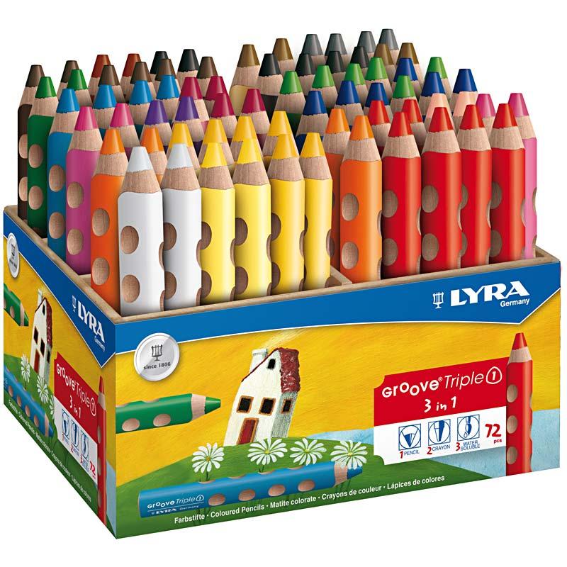 Lyra groove triple1 colored pencils, length 12 cm, 10 mm lead, assorted colors, 72 pieces, 1 box