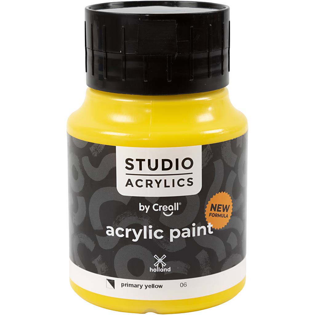 Creall studio acrylic paint, semi-opaque, primary yellow (06), 500 ml 1 bottle