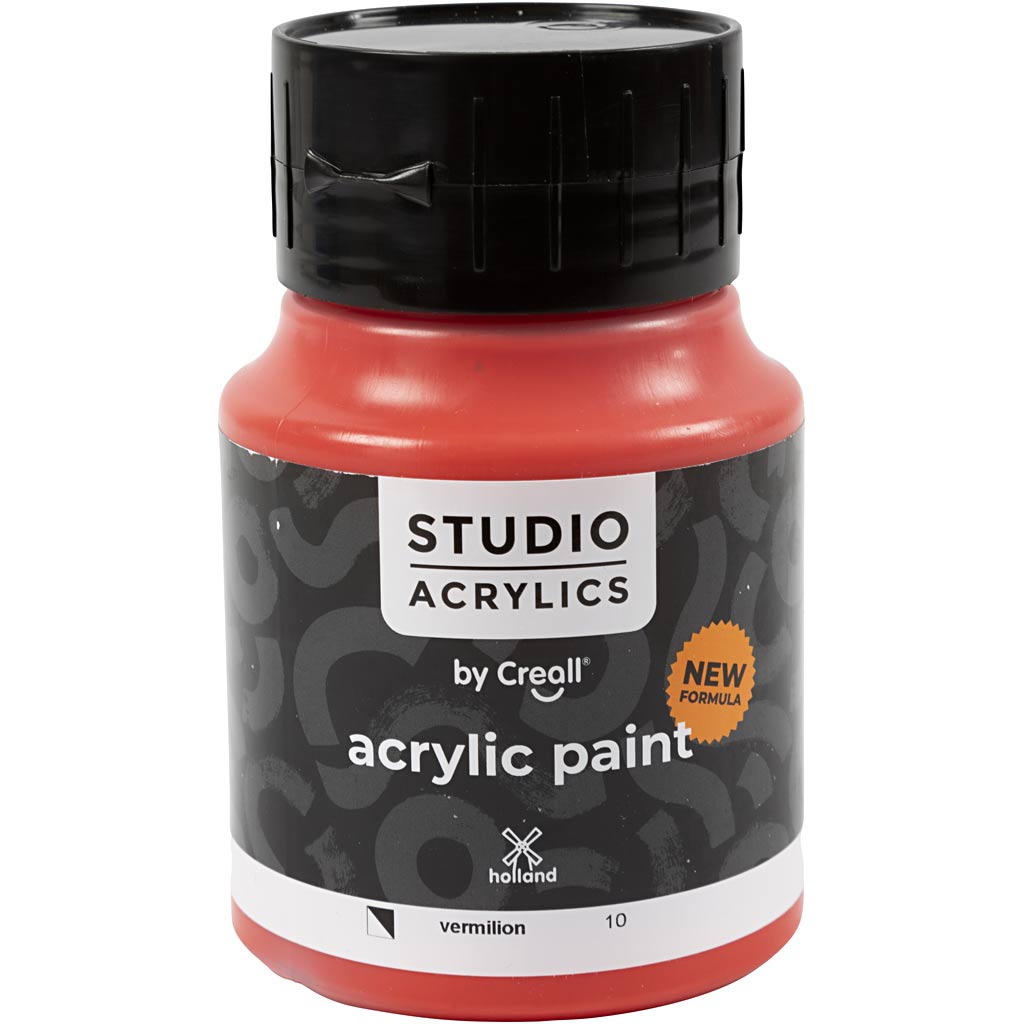 Creall studio acrylic paint, semi-opaque, vermillion (10), 500 ml 1 bottle