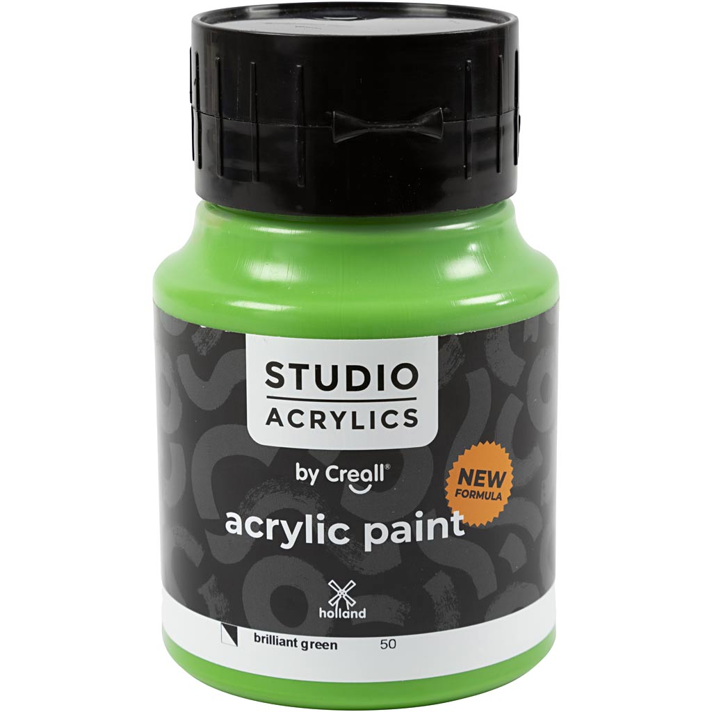 Creall studio acrylic paint, semi-opaque, brilliant green (50), 500 ml 1 bottle