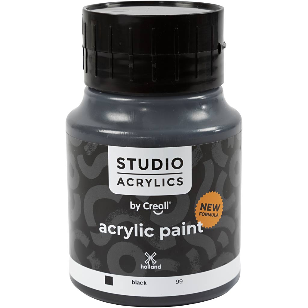 Creall studio acrylic paint, opaque, black (99), 500 ml 1 bottle