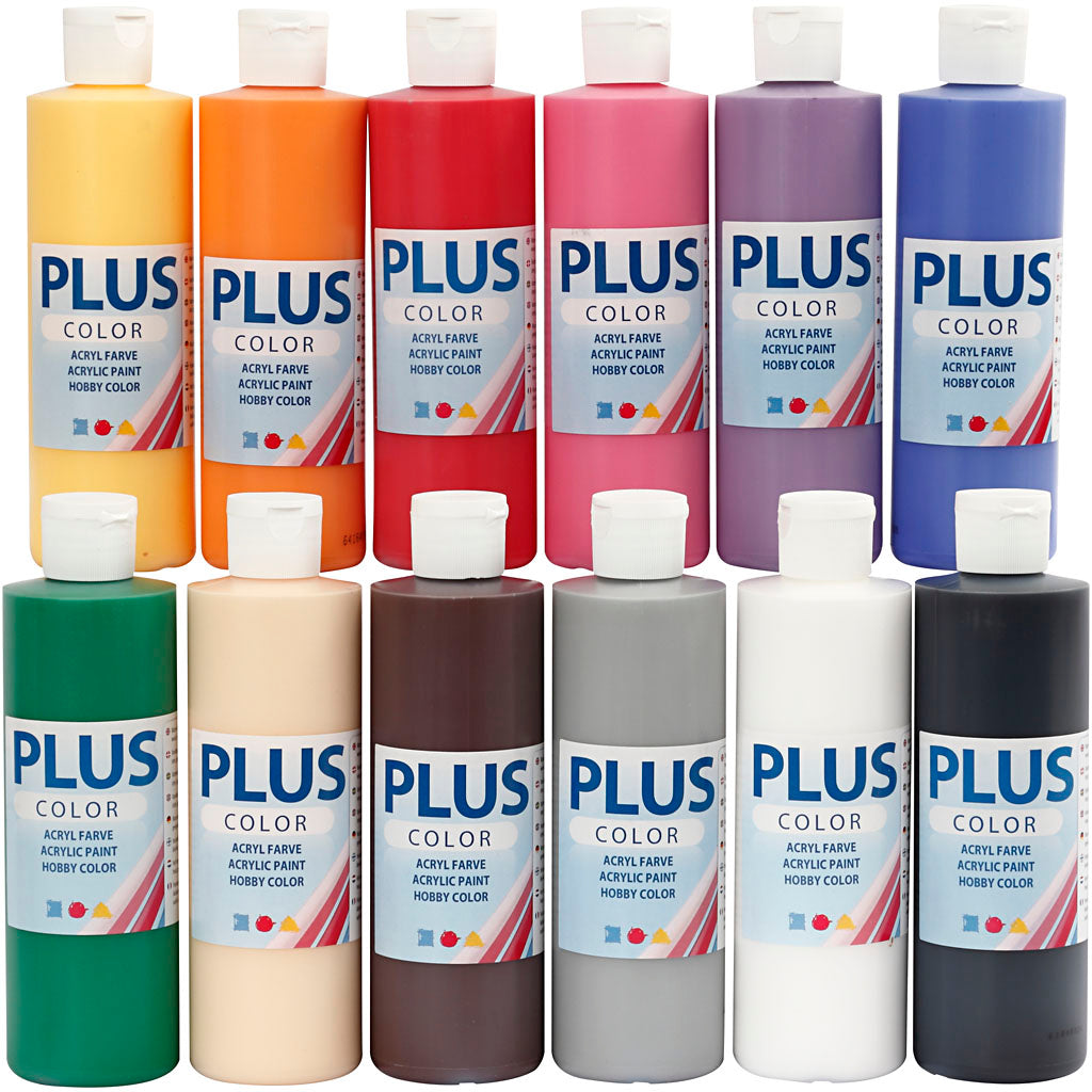 Plus color acrylverf, standaardkleuren, 12x250 ml 1 doos