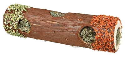 Trixie Tunnel Tube with hay and hibiscus blossom carrot pea