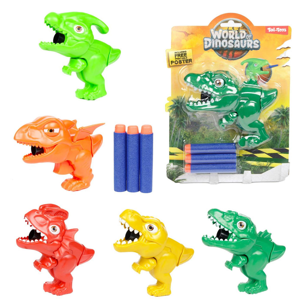 Mundo de los dinosaurios mini dinopistool con flechas, 4dlg.