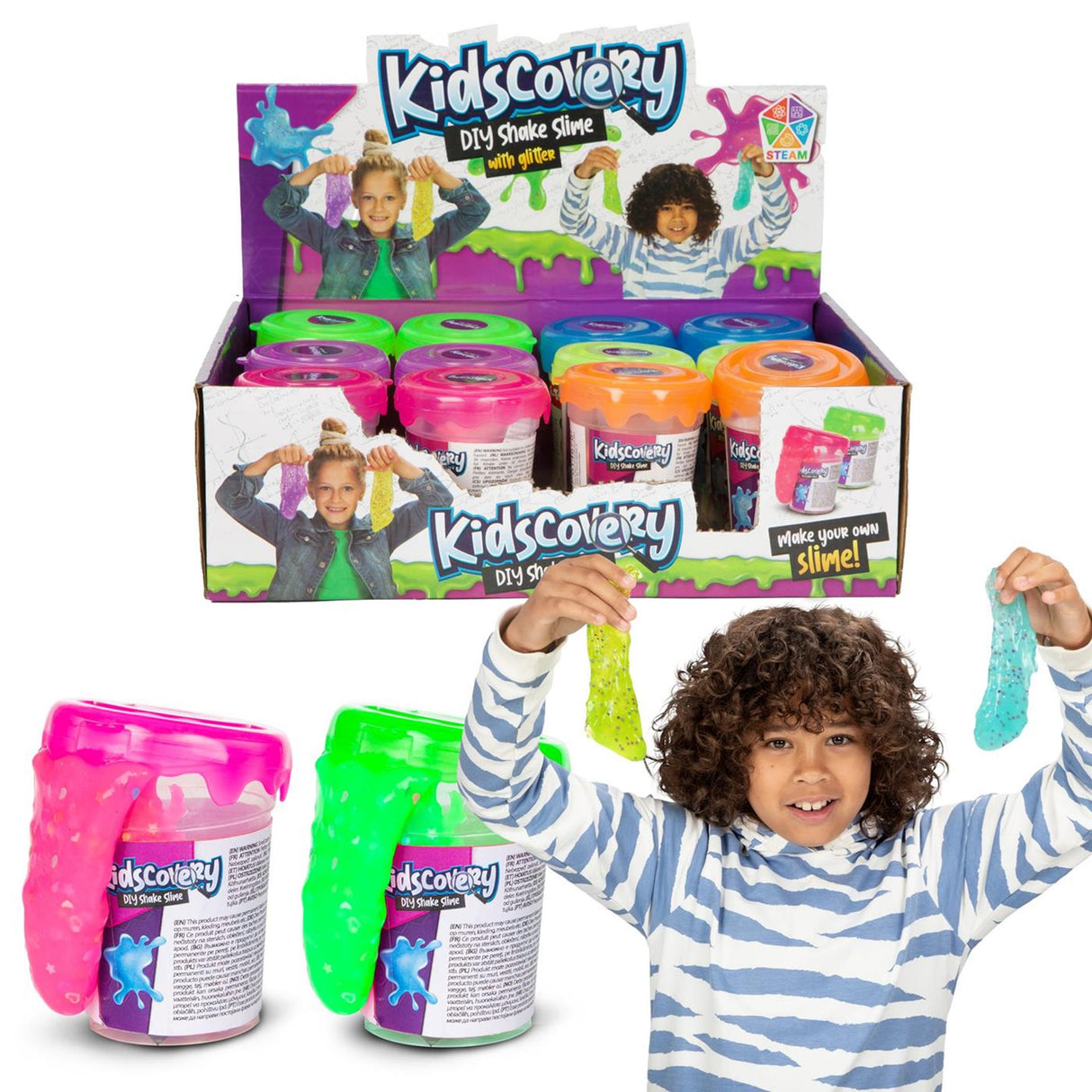 Kidscovery science slime shake confeti 6 surtidos | 12 piezas