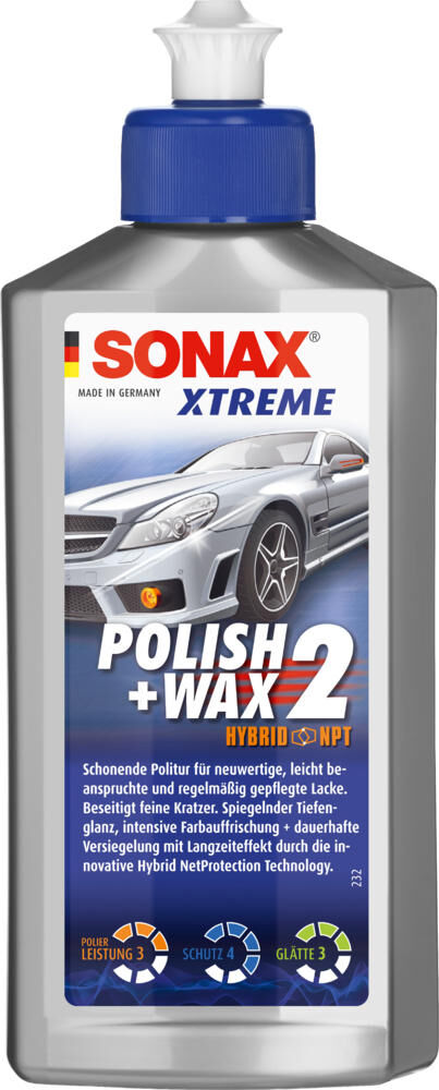 Sonax automobilių poliravimas xtreme polish+wax 2 hibridinis npt poliravimo vaškas 2 nanopro xtreme 250 ml