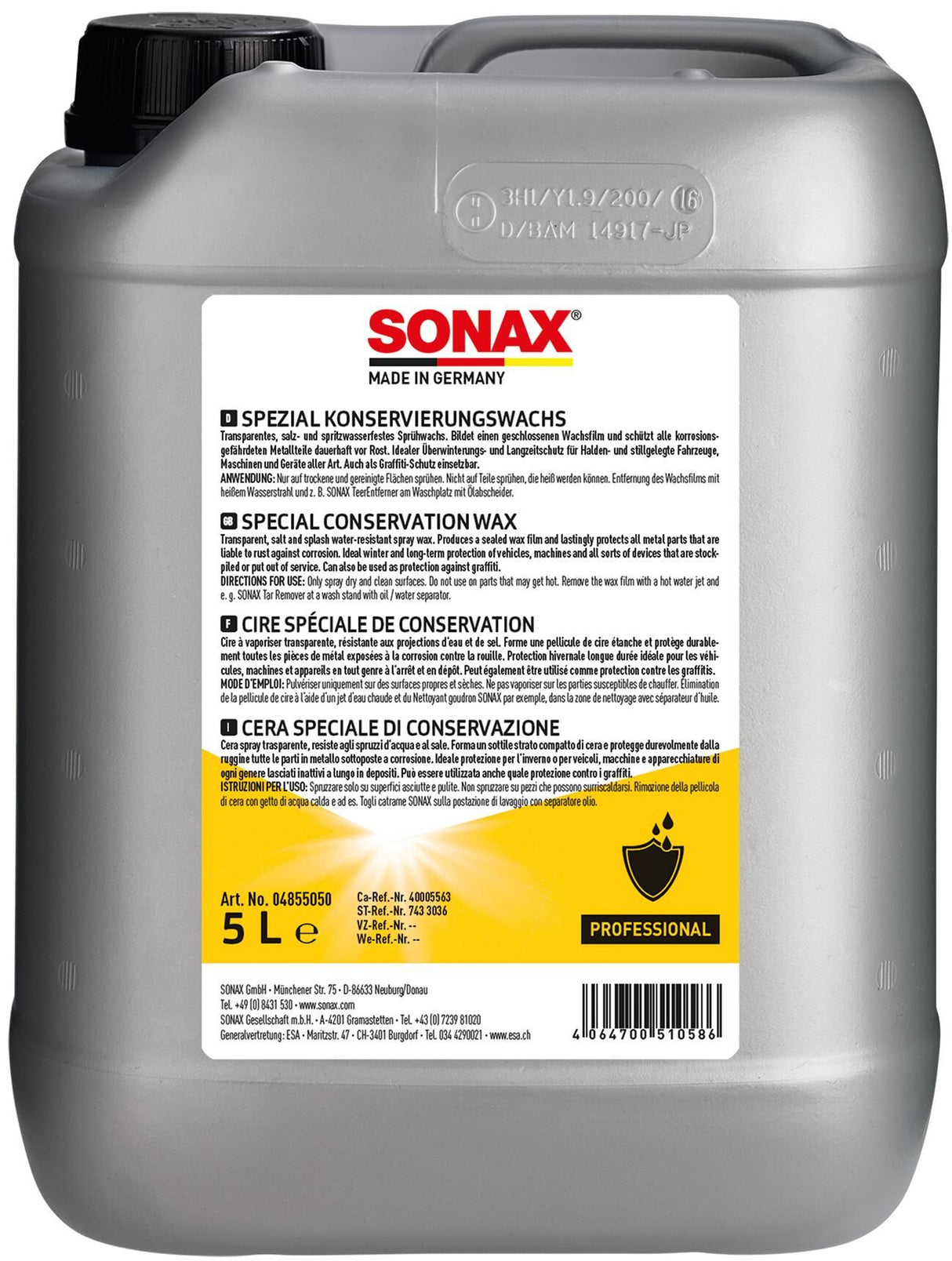 Sonax protection contre la corrosion cire de conservation spéciale cire de conservation spéciale bidon