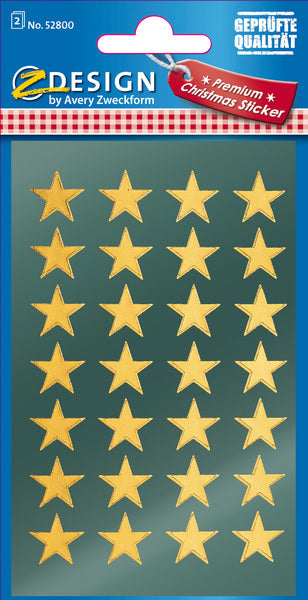 Pacote de natal Avery av-52800 label z-design com 2 folhas de estrelas douradas