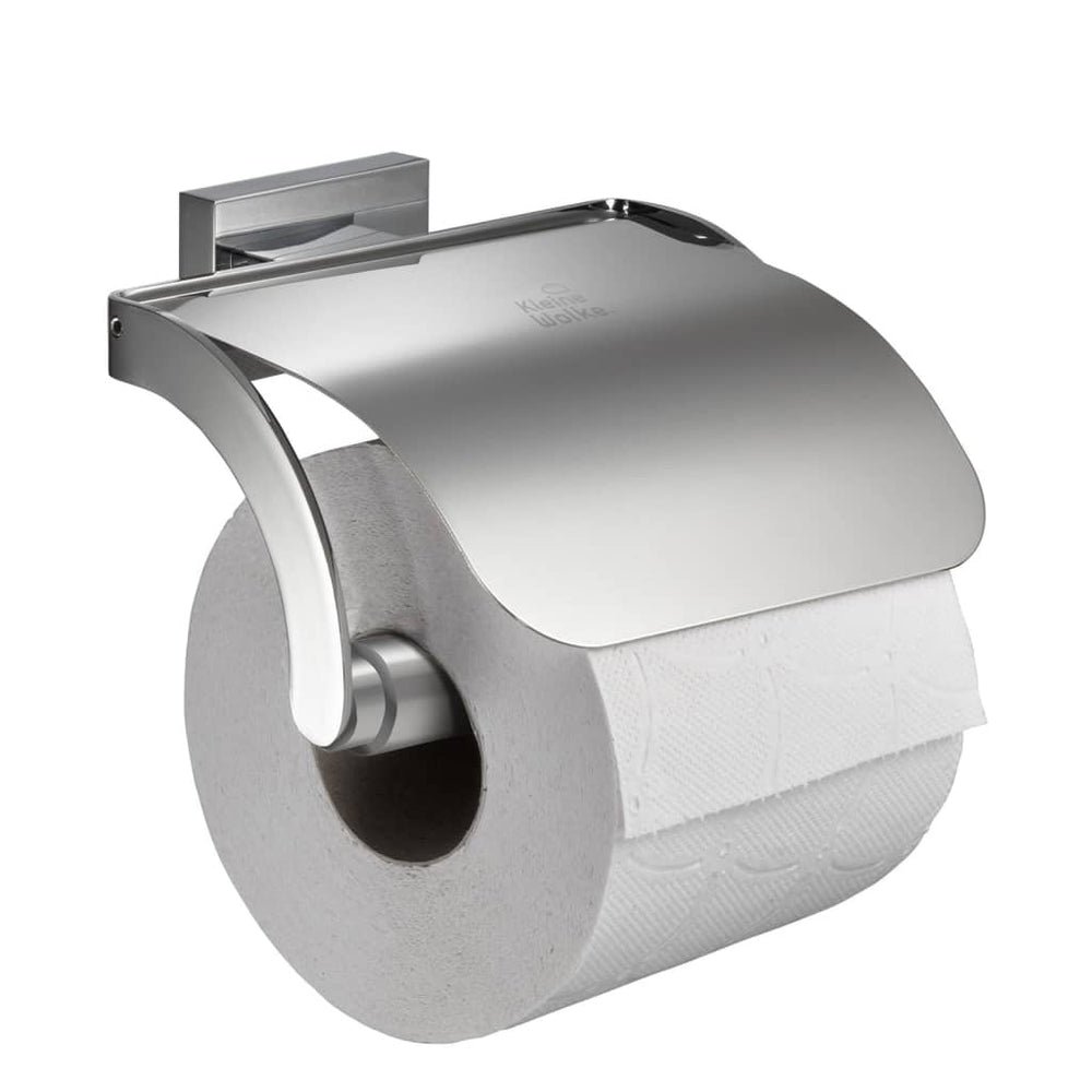 Small Wolke toilet roll holder with lid meo silver colored