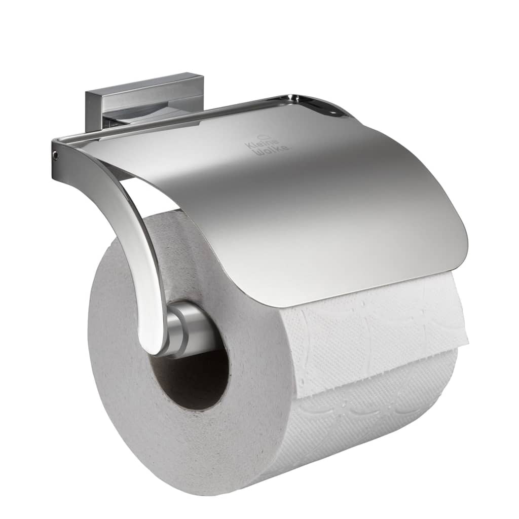 Small Wolke toilet roll holder with lid meo silver colored