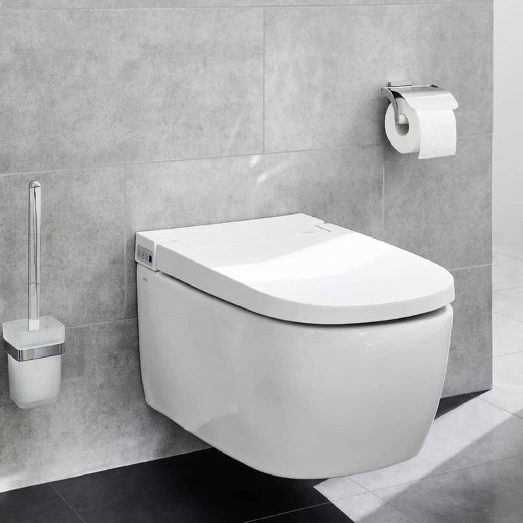 Small Wolke toilet roll holder with lid meo silver colored
