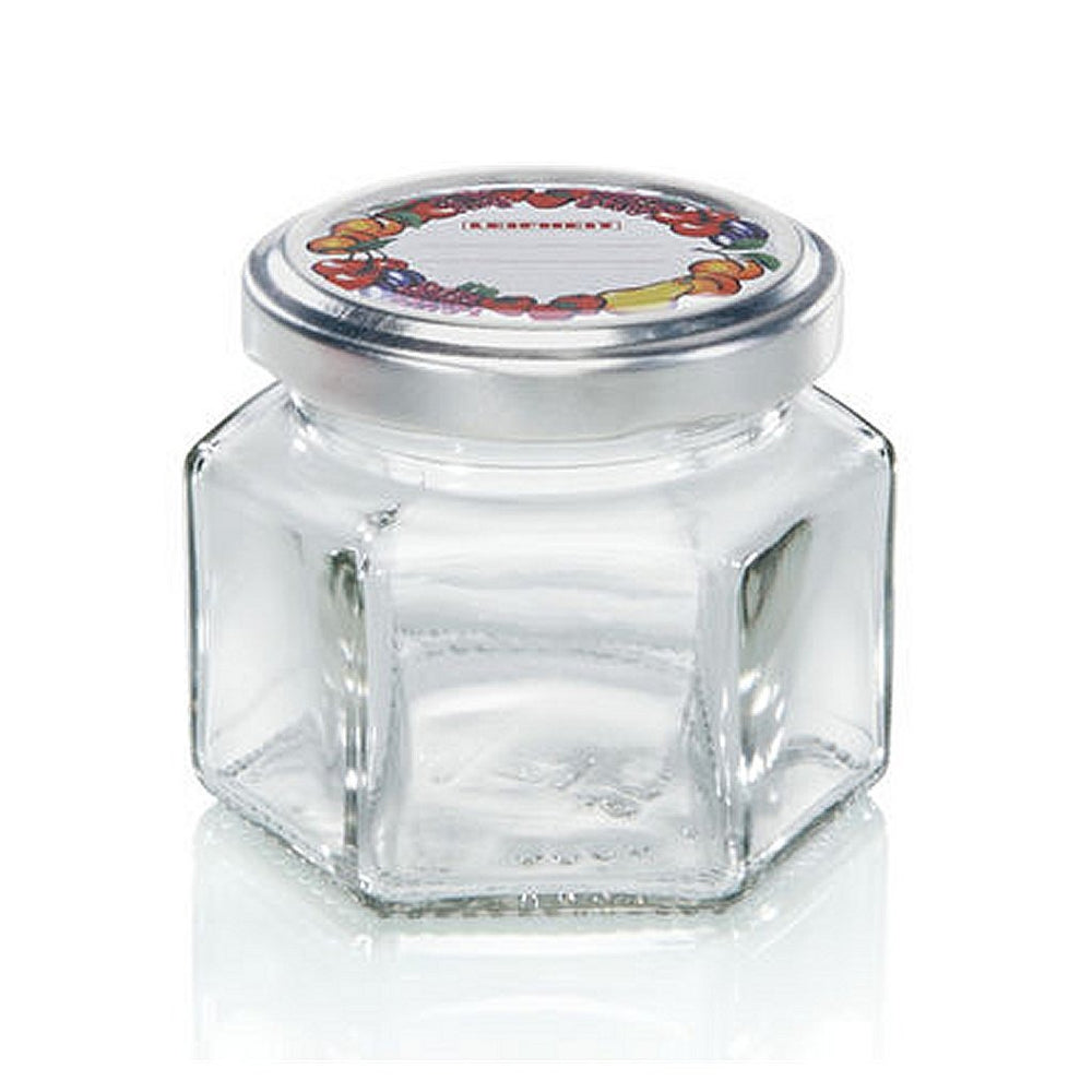 Leifheit 3209 tarro de mermelada hexagonal 106 ml vidrio plateado