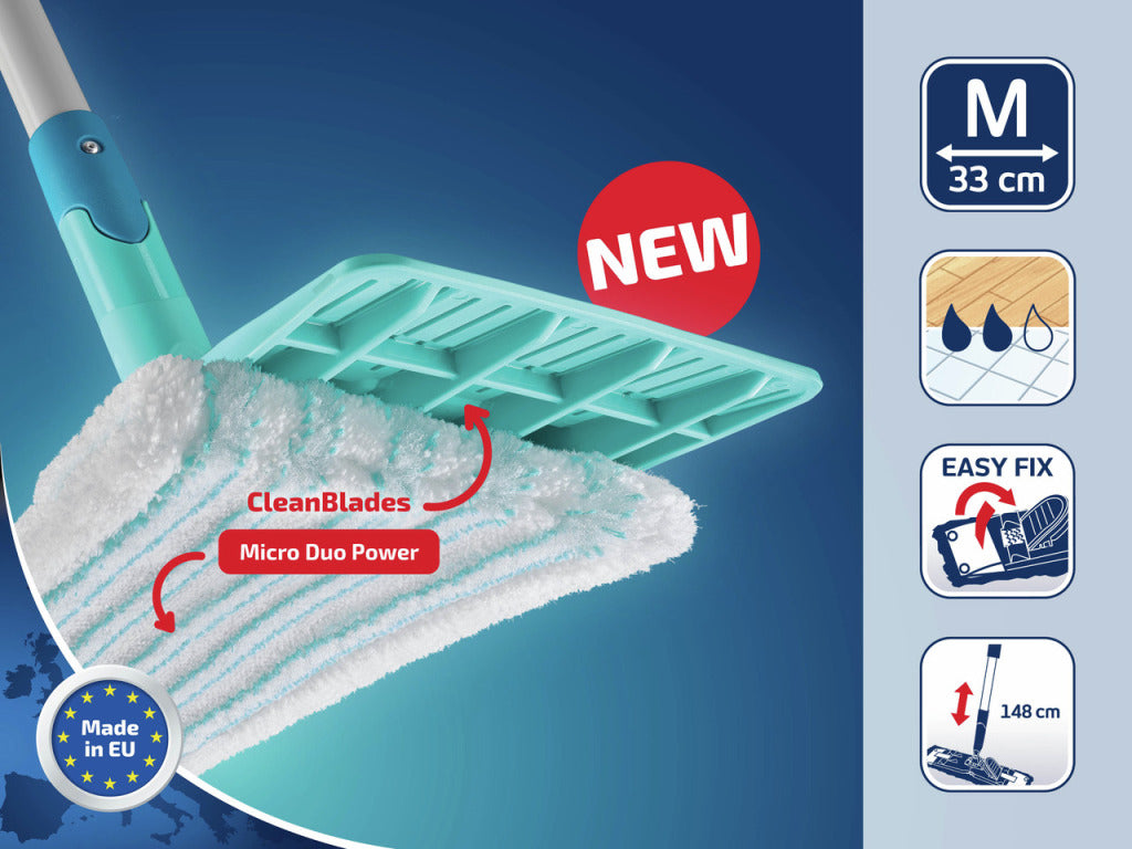 Leifheit Leifheit 55515 Powerclean Floor Wiper M 33 cm kompletní systém se 140 cm Micro Duo s utěrkou Extra Micro Duo zdarma