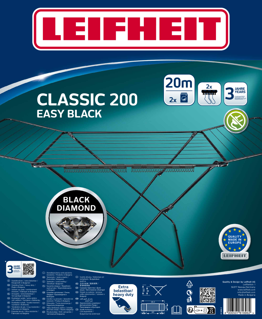 Leifheit 81696 classic 200 easy droogrek zwart