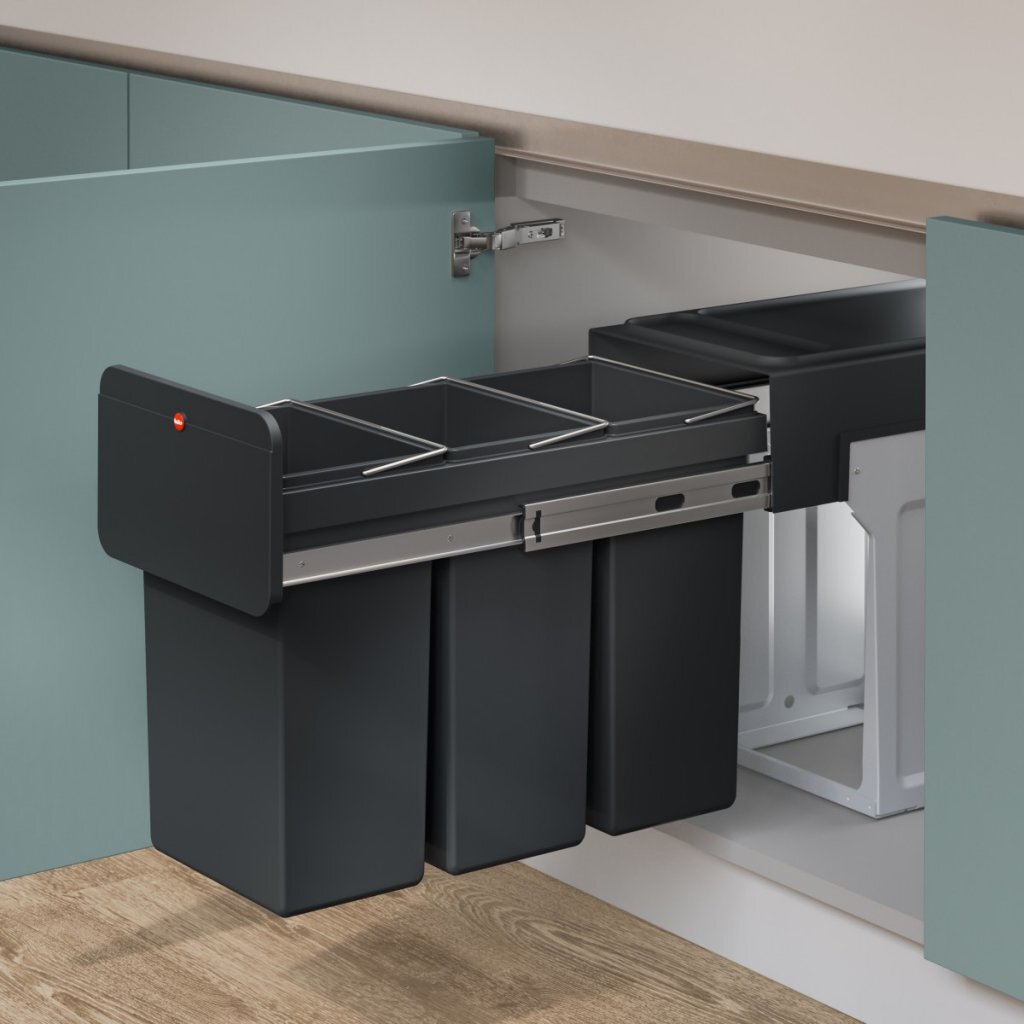 Hailo 0310-300 Ecoline Design Trio l Biner de desechos incorporado 3x10L Negro