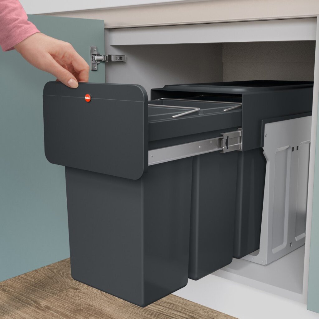 Hailo 0310-300 Ecoline Design Trio l Biner de desechos incorporado 3x10L Negro