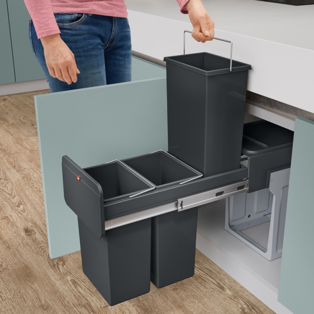 Hailo 0310-300 Ecoline Design Trio l Biner de desechos incorporado 3x10L Negro