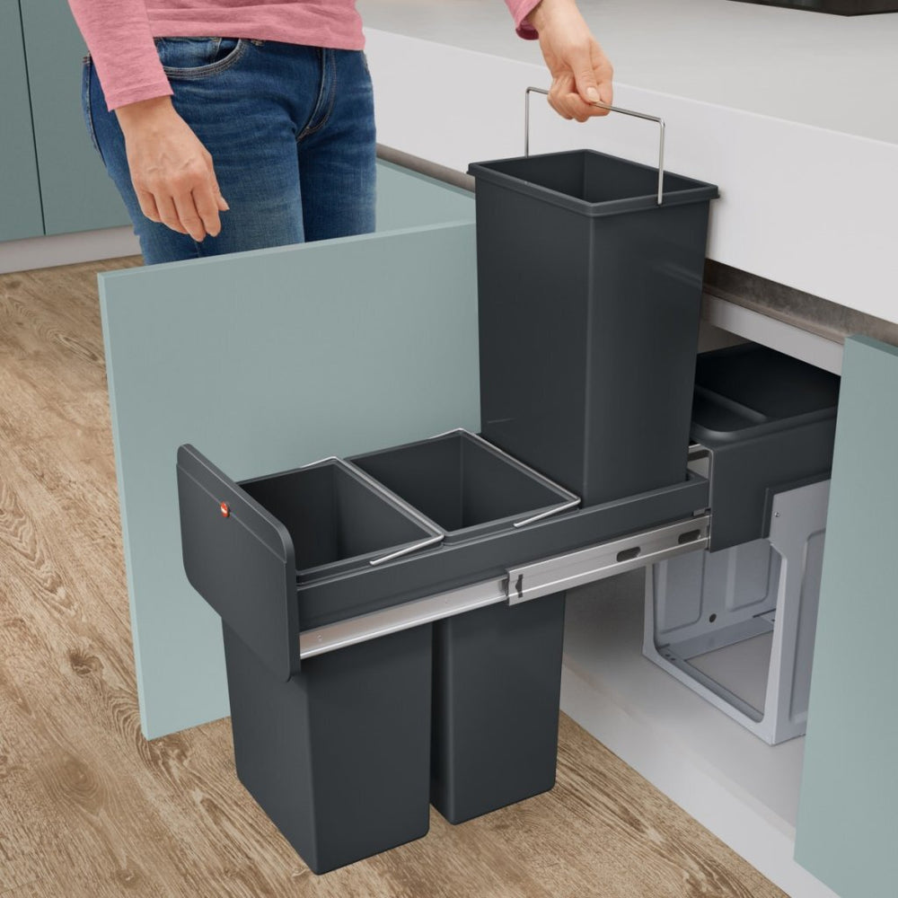 HAILO 0310-300 Trio de conception d'écoline l Biner de déchets intégrés 3x10l noir