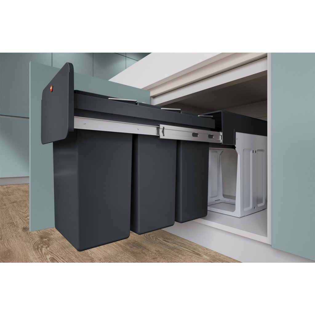 Hailo 0310-300 Ecoline Design Trio l Biner de desechos incorporado 3x10L Negro