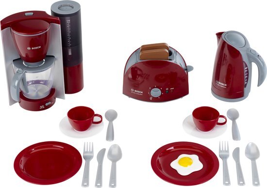Theo Klein Theo Klein Toy Kitchen Grand ensemble de petit-déjeuner avec grille-pain et bouilloire et plus encore Rouge