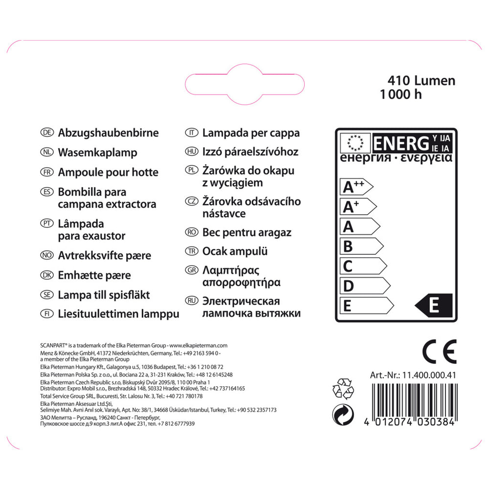 Scanpart avtrekkshette lampe e14 40w t25 2-pa