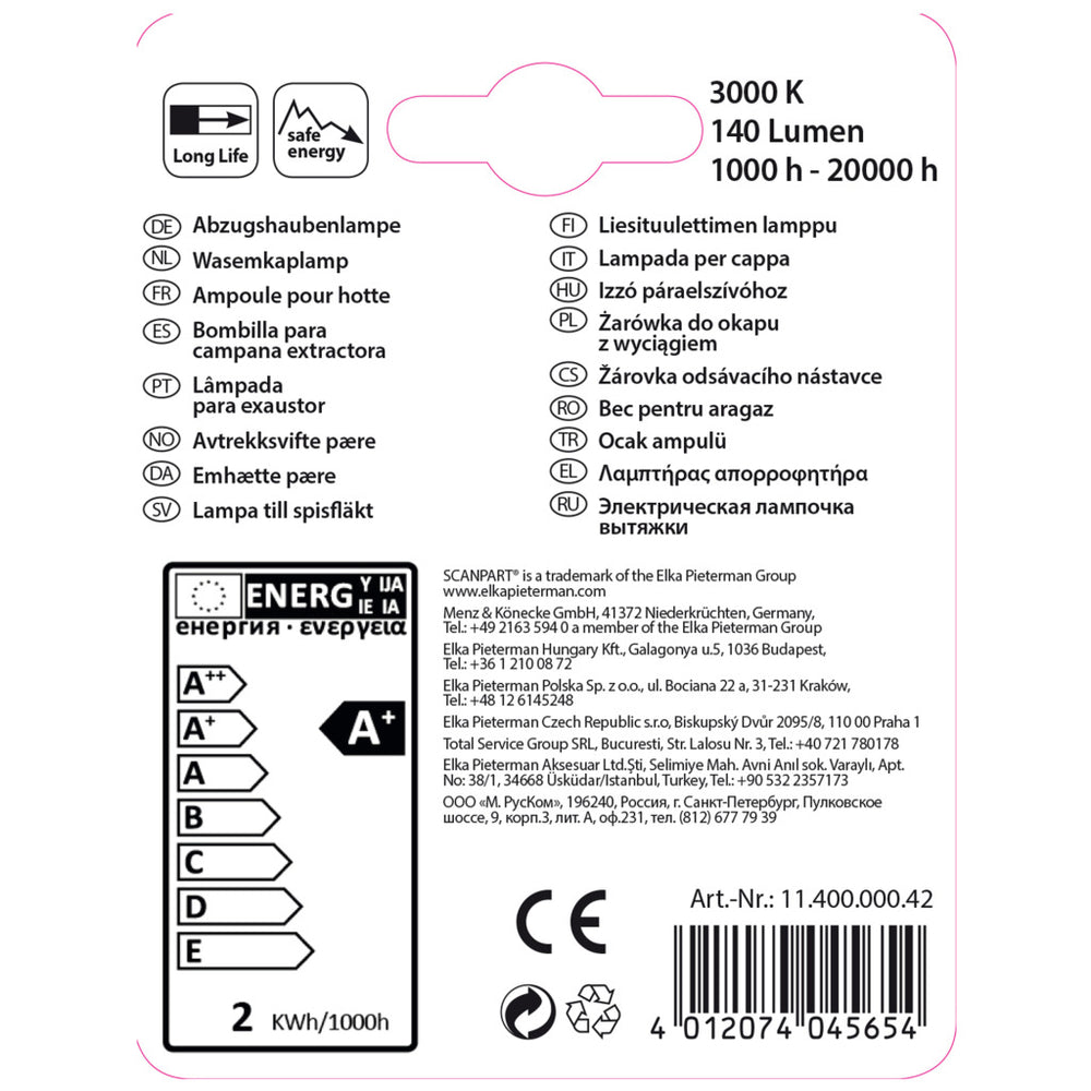 Lámpara campana extractora scanpart e14 20w led t26