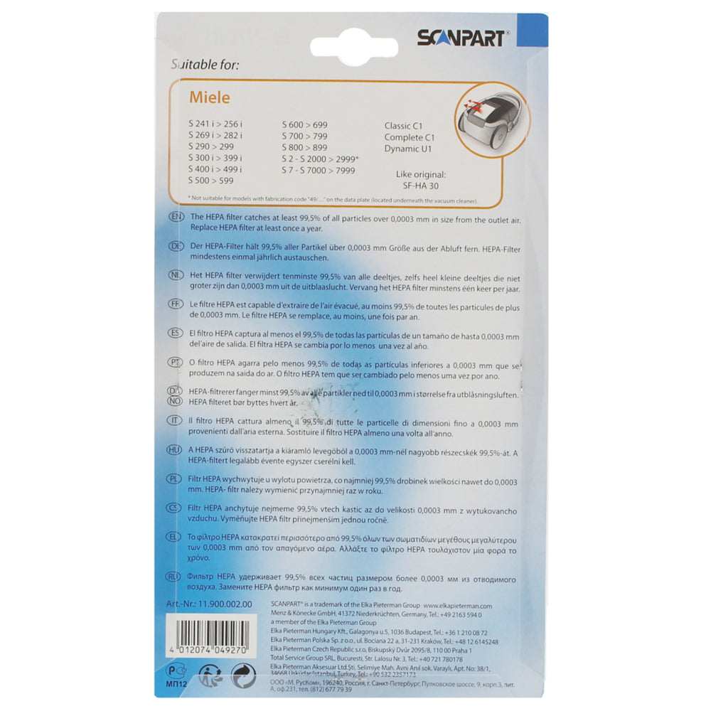 Scanpart miele filtro hepa sfha30