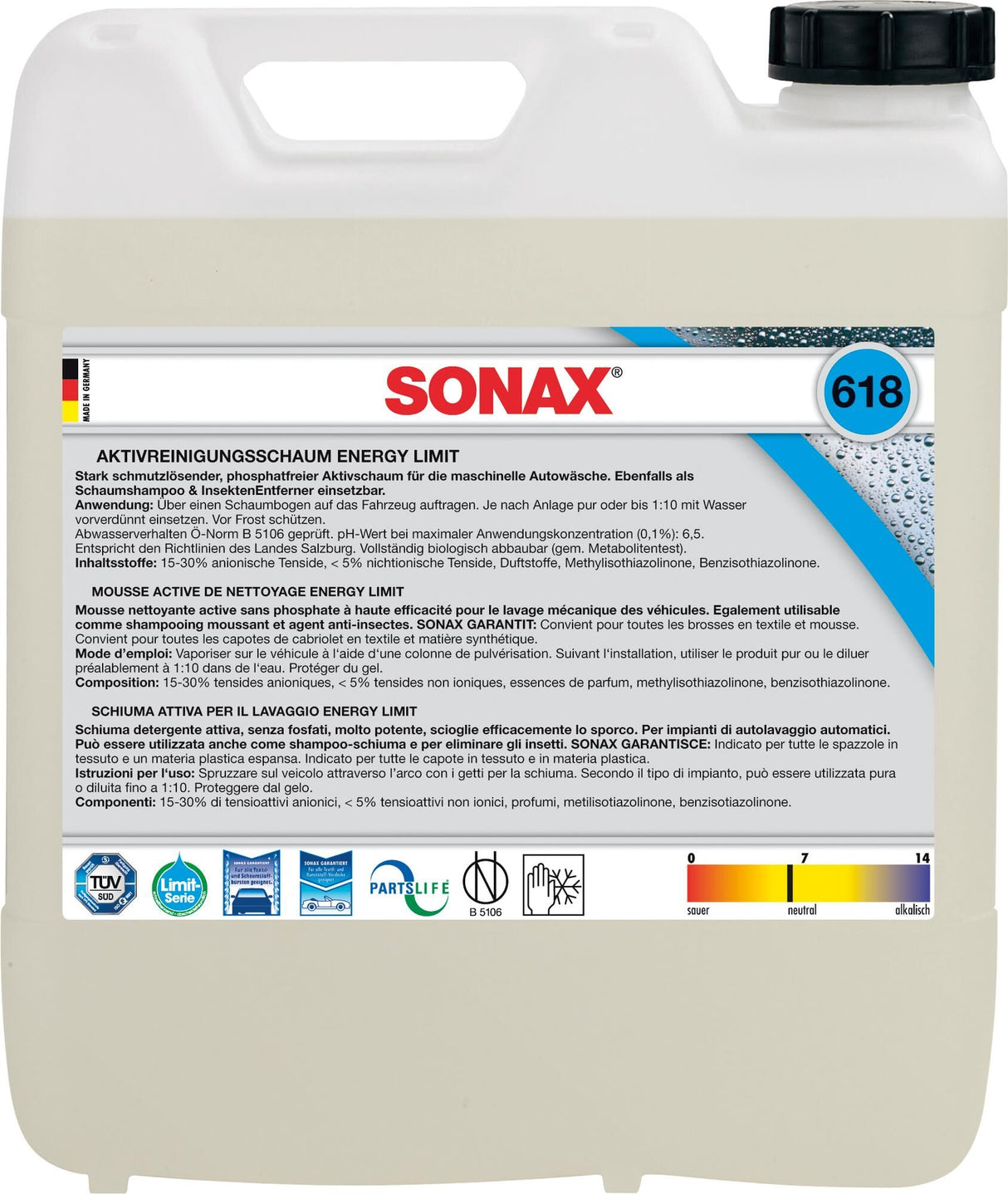 Sonax cleaner active cleaning agent limit active cleaning foam 10l