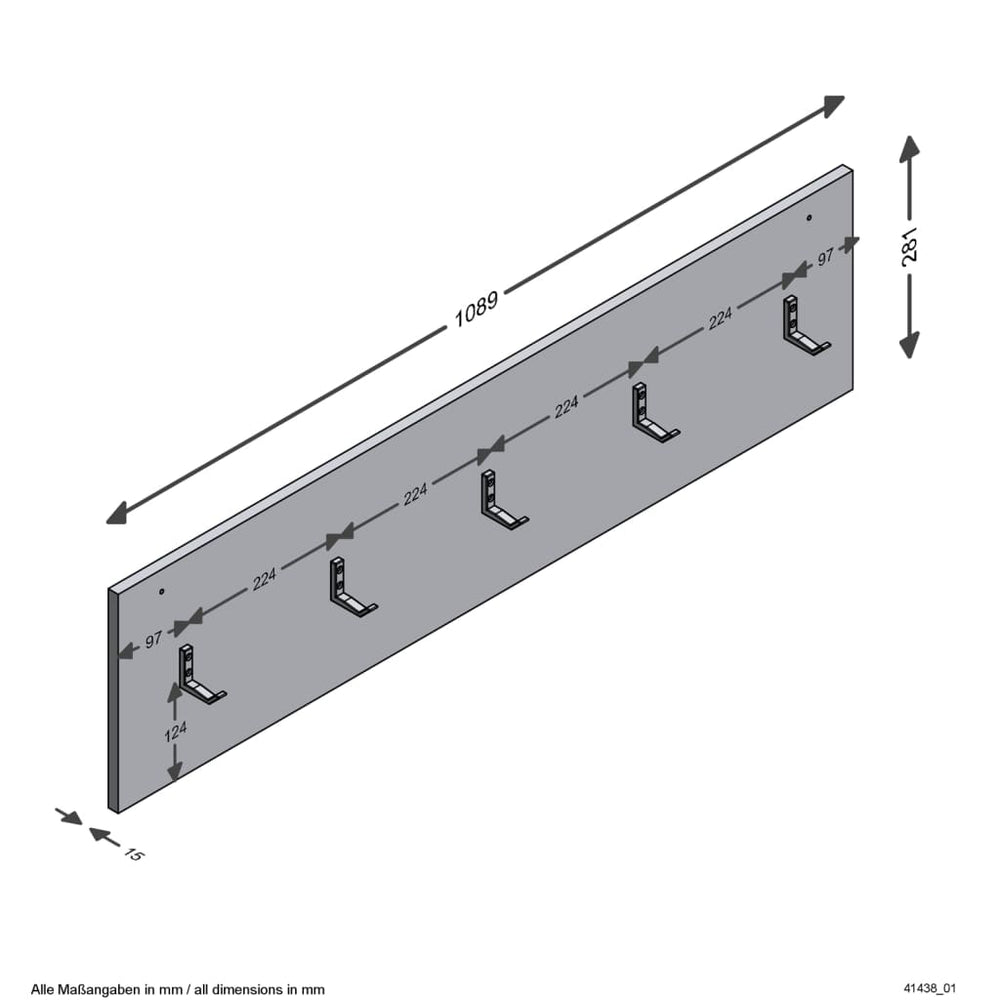 FMD Wall Coat Rack 108.9x1.5x28.1 cm Artisan Oak Colored