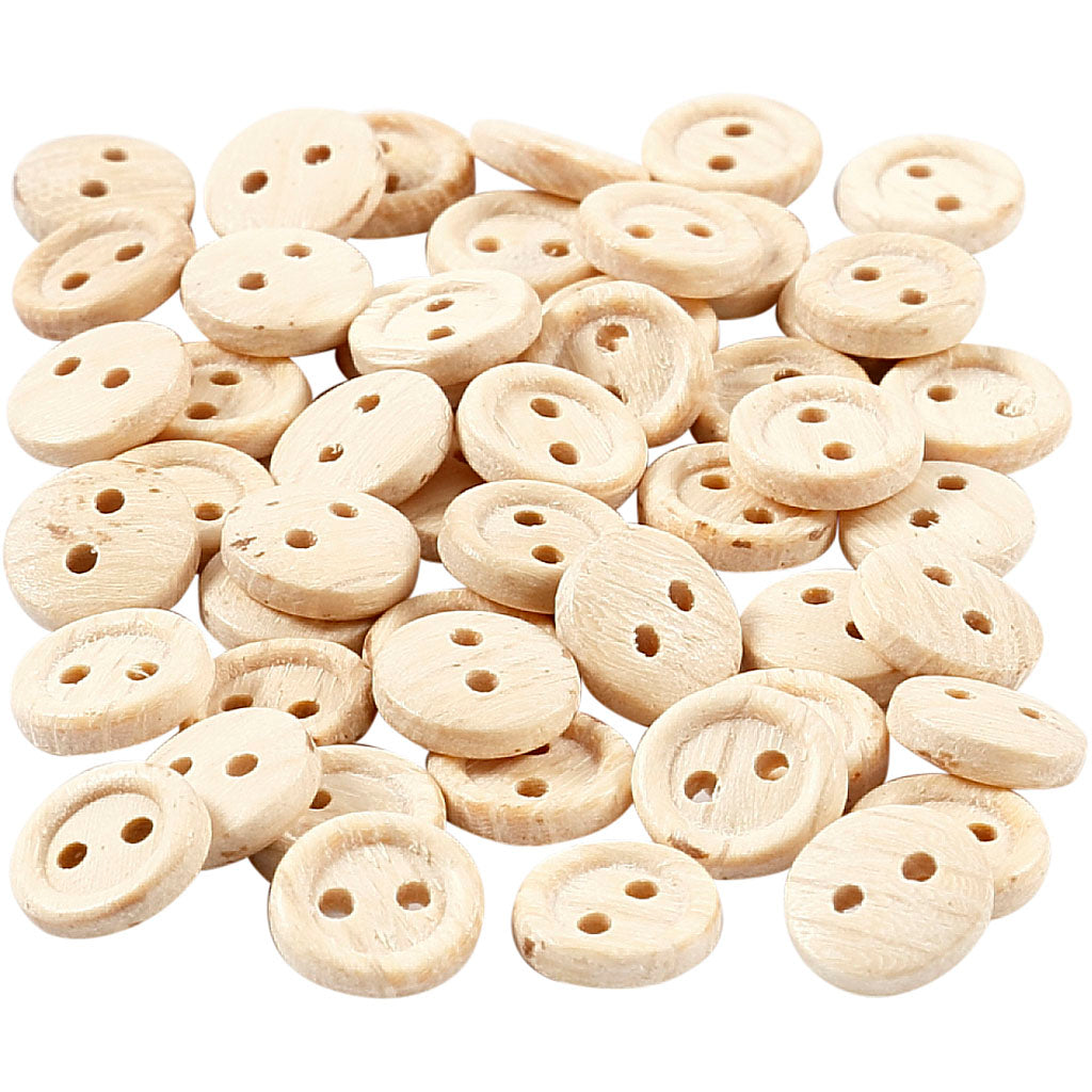 Creativ company wooden buttons, d 8 mm, 2 holes, 50 pieces 1 box