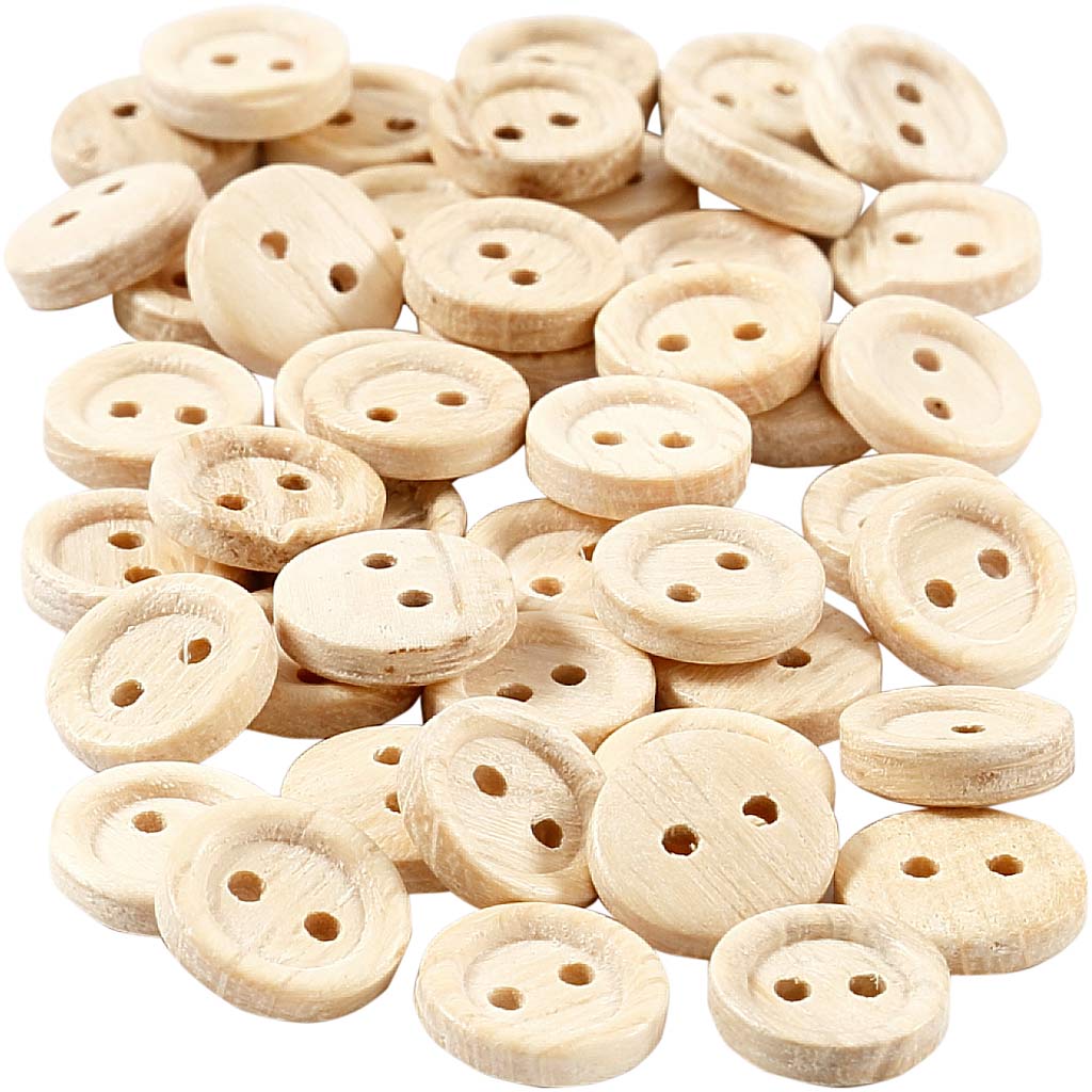 Creativ company wooden buttons, d 11 mm, 2 holes, 50 pieces 1 box