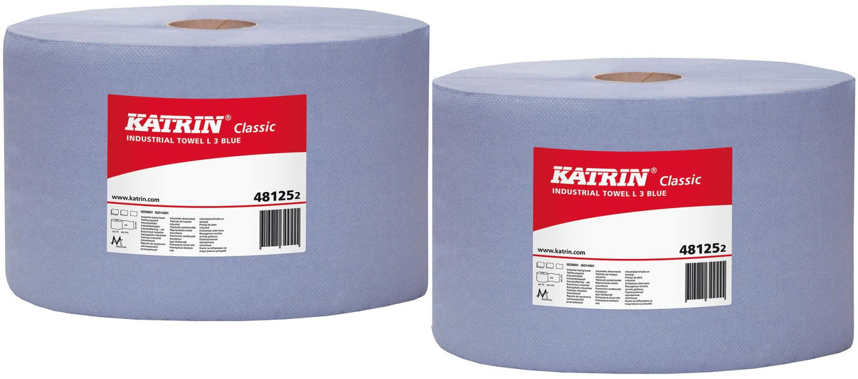Katrin cleaning paper classic l3 cleaning roll blue 3-ply 500 sheet ve 2rl