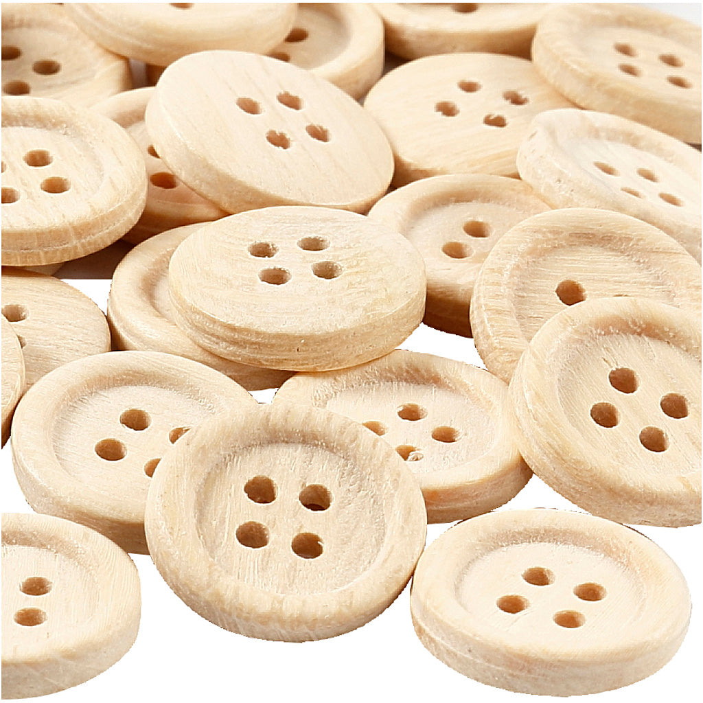 Creativ company wooden buttons, d 23 mm, 4 holes, 30 pieces 1 box