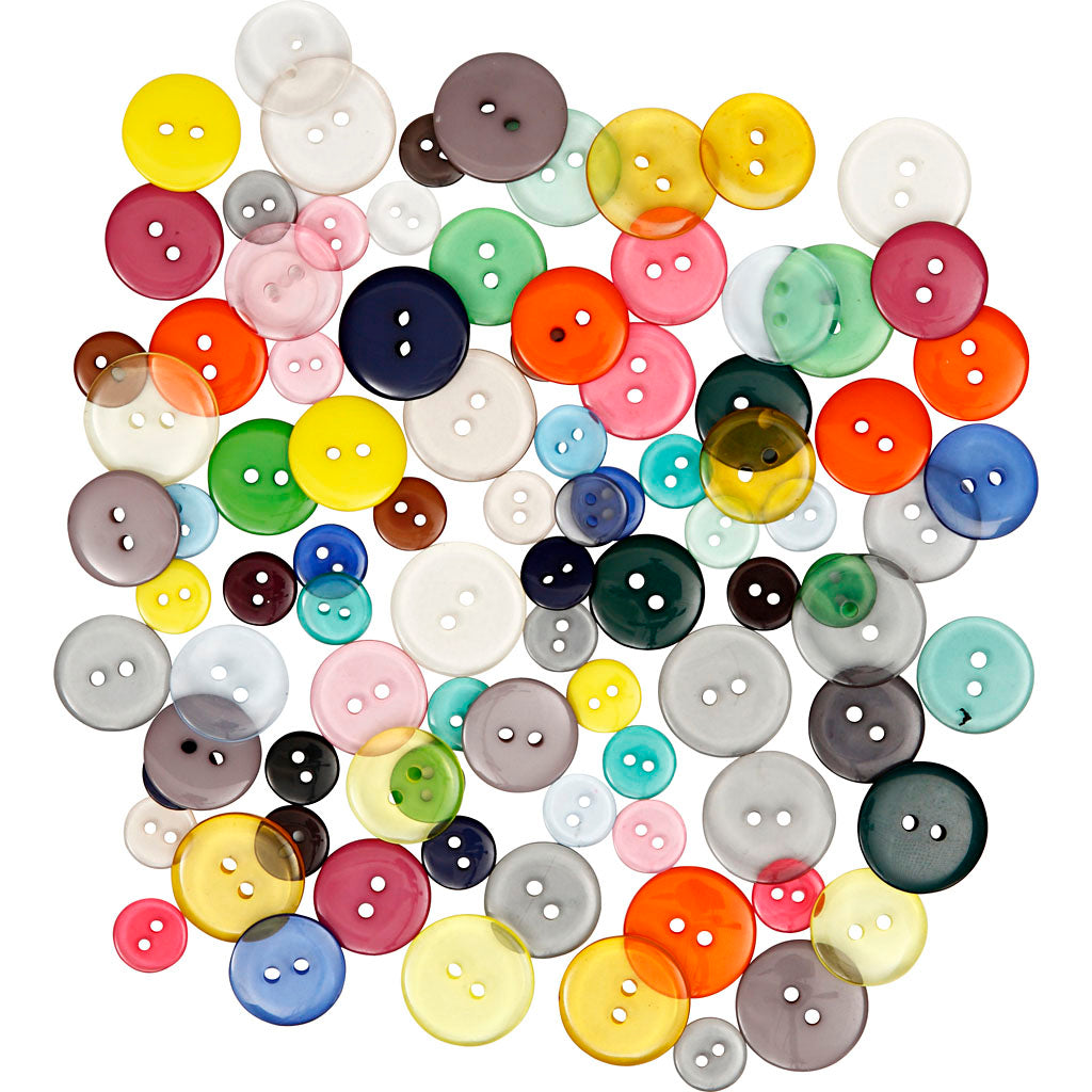 Creativ company buttons, d 12+18+20 mm, various colors, 50 gr, 100 pieces 1 box