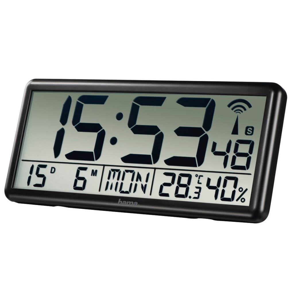 Reloj de pared radiocontrolado digital Hama jumbo negro