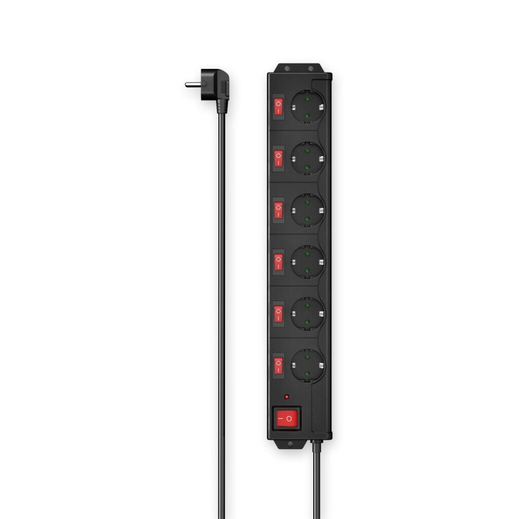 Hama 6-way power strip with surge protection, 90° ind. switchable, 1.4m black