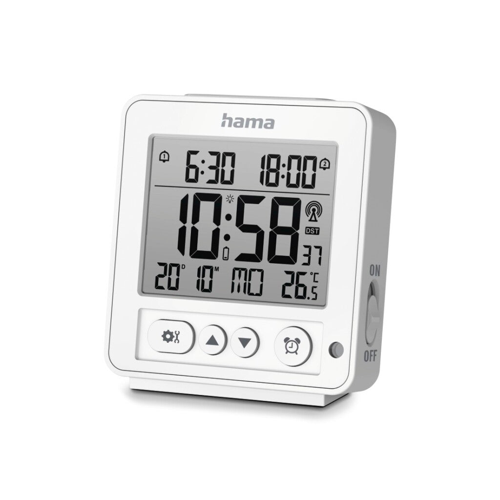 Hama digital radio-controlled LCD alarm clock Rhodes white