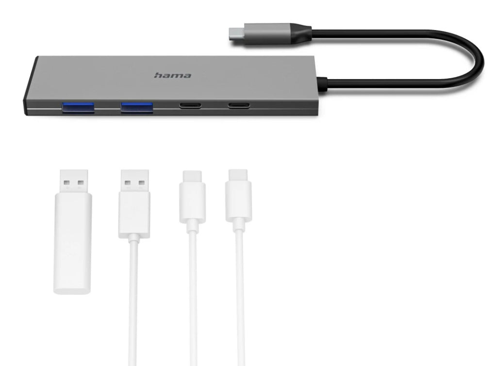 Hama usb-c-hub 4 ports 2x usb-a 2x usb-c usb 3.2 gen2 10 gbit s pd alu